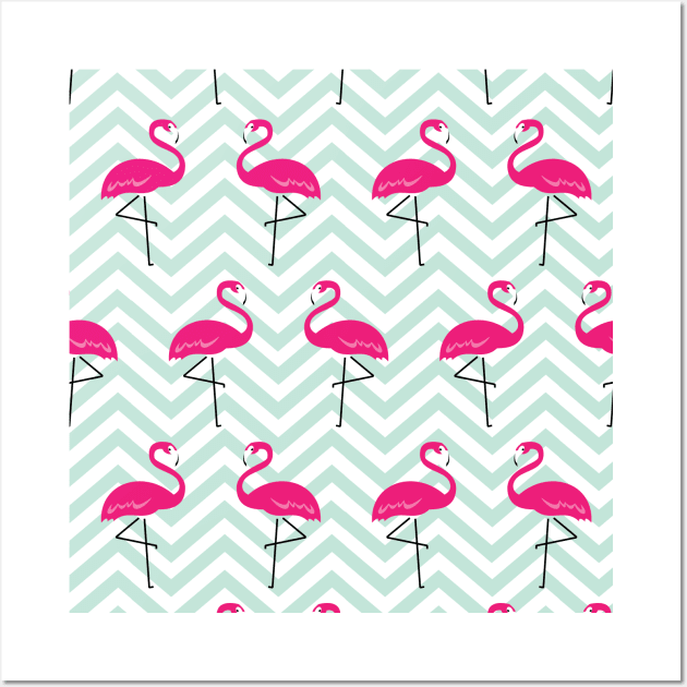 Flamingo mint pattern Wall Art by UniFox